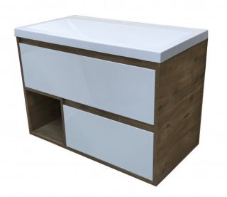 Подвесная тумба под раковину Эстет Monaco Wood ФР-00010672 90см два ящика белый/дуб рустикальный